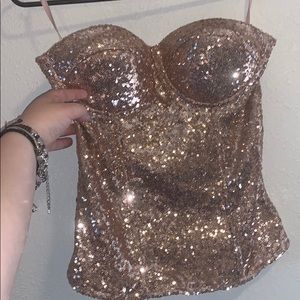 Rose gold corset & black sparkly shorts